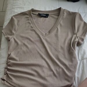 Cider Tan Ruched Short Sleeve Tee